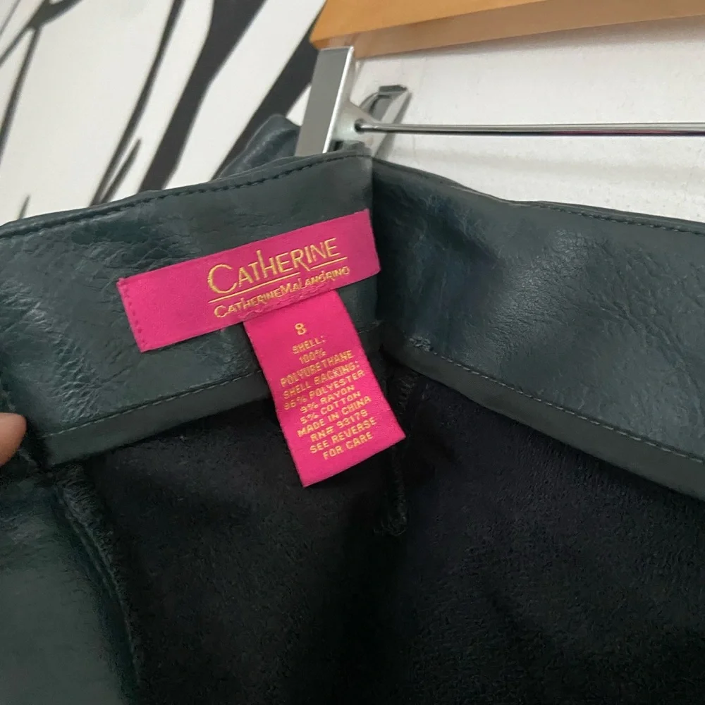 Catherine Malandrino faux / vegan emerald teal green leather pencil skirt